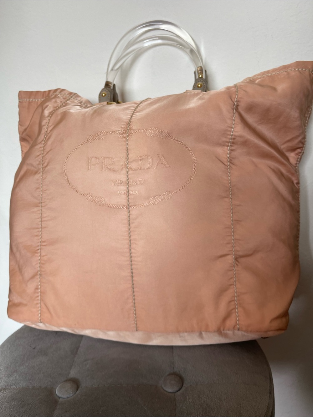 Prada Salmon-Pink Tote with Clear Top Handles - Picture 3 of 14